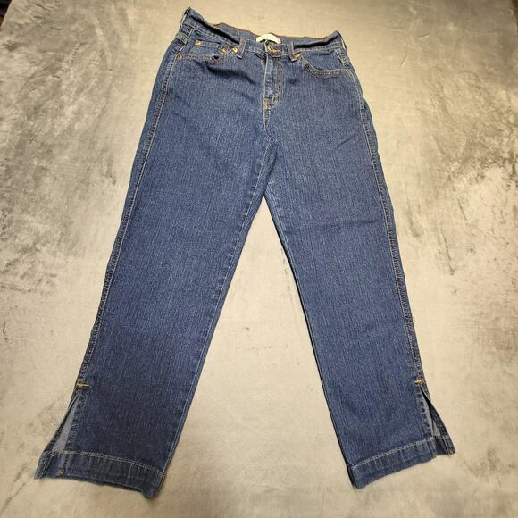 Levi's Jeans Womens 8 Blue Classic Capri Cropped Stretch 5 Pocket Side Slit Hem - Picture 1 of 10